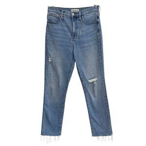 MADEWELL THE PERFECT VINTAGE JEANS DISTRESSED IN LIGHT WASH FRAY HEM - 26